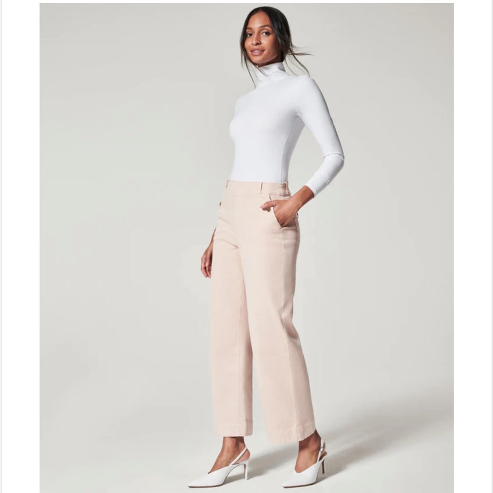 SPANX Stretch Twill Wide Leg cropped Pants Pale Pink 1X